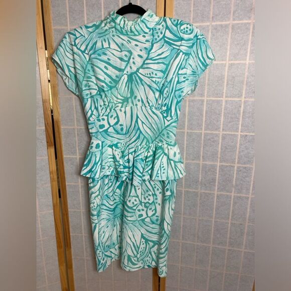 GUC Vintage 1980s does 1940s Style Size 9/10 Peplum Waist Dress 100% Cotton - Picture 2 of 12